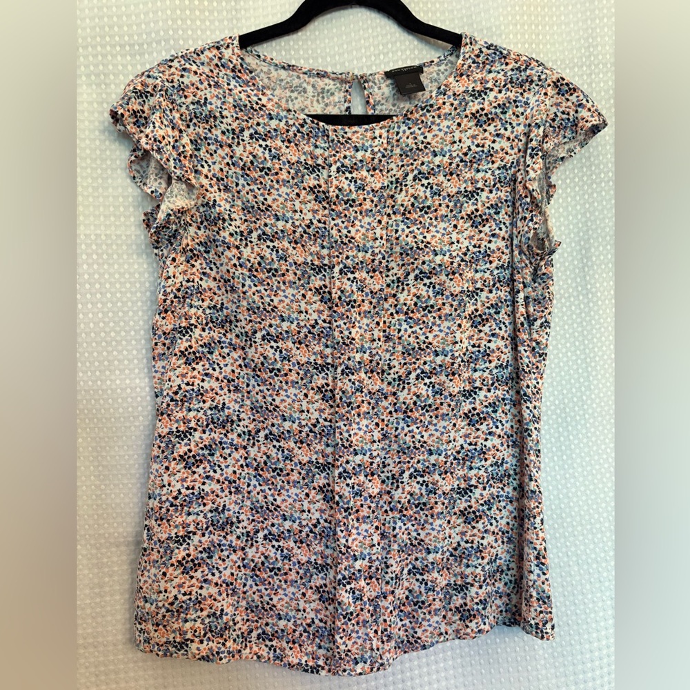 Ann Taylor Blue and Orange Ruffled Blouse